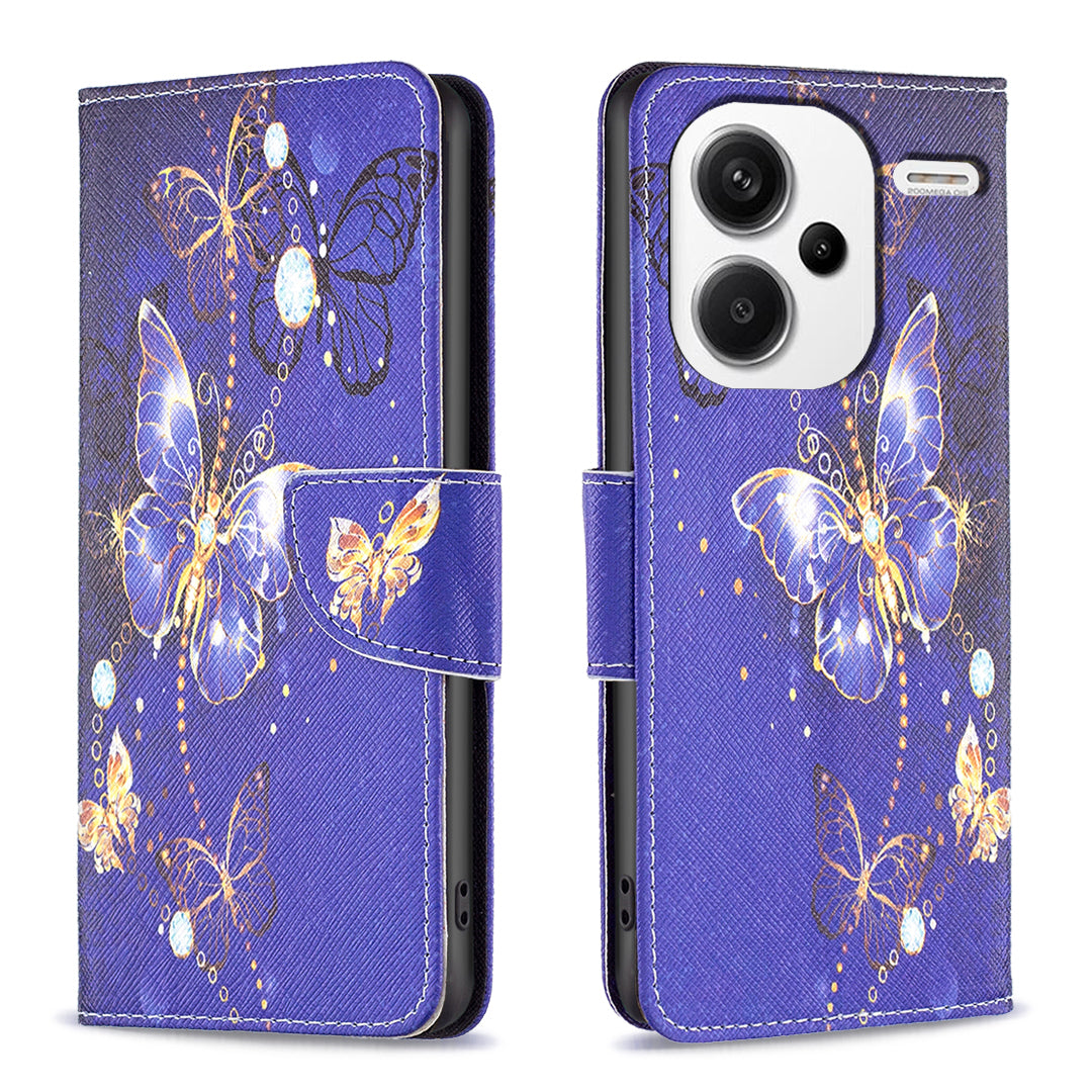 For Xiaomi Redmi Note 13 Pro+ 5G Case Wallet Leather Cover Pattern Printing - Purple Butterflies