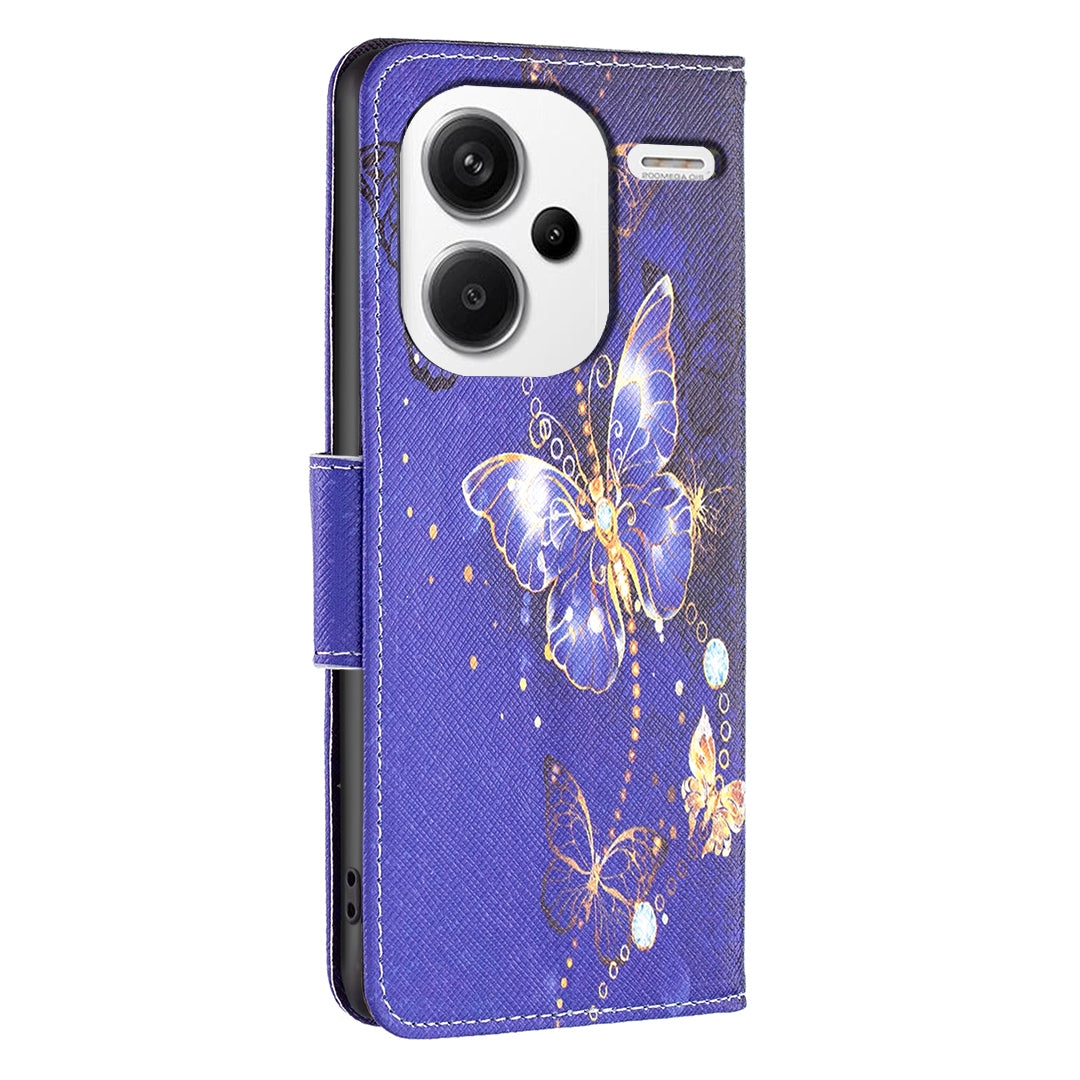 For Xiaomi Redmi Note 13 Pro+ 5G Case Wallet Leather Cover Pattern Printing - Purple Butterflies