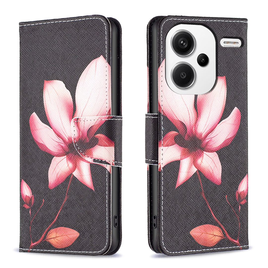 For Xiaomi Redmi Note 13 Pro+ 5G Case Wallet Leather Cover Pattern Printing - Lotus