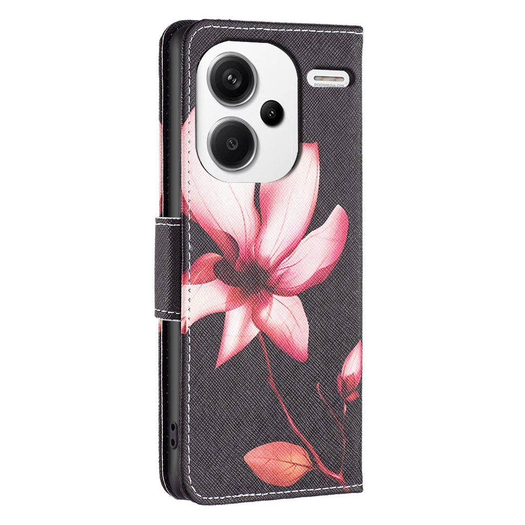 For Xiaomi Redmi Note 13 Pro+ 5G Case Wallet Leather Cover Pattern Printing - Lotus