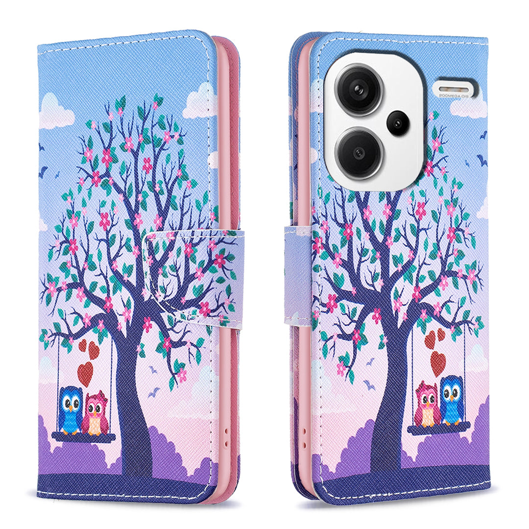 For Xiaomi Redmi Note 13 Pro+ 5G Case Wallet Leather Cover Pattern Printing - Two Owls