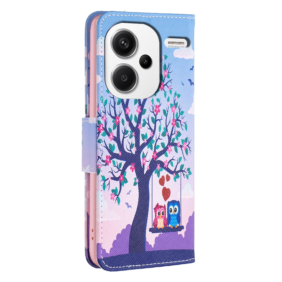 For Xiaomi Redmi Note 13 Pro+ 5G Case Wallet Leather Cover Pattern Printing - Two Owls