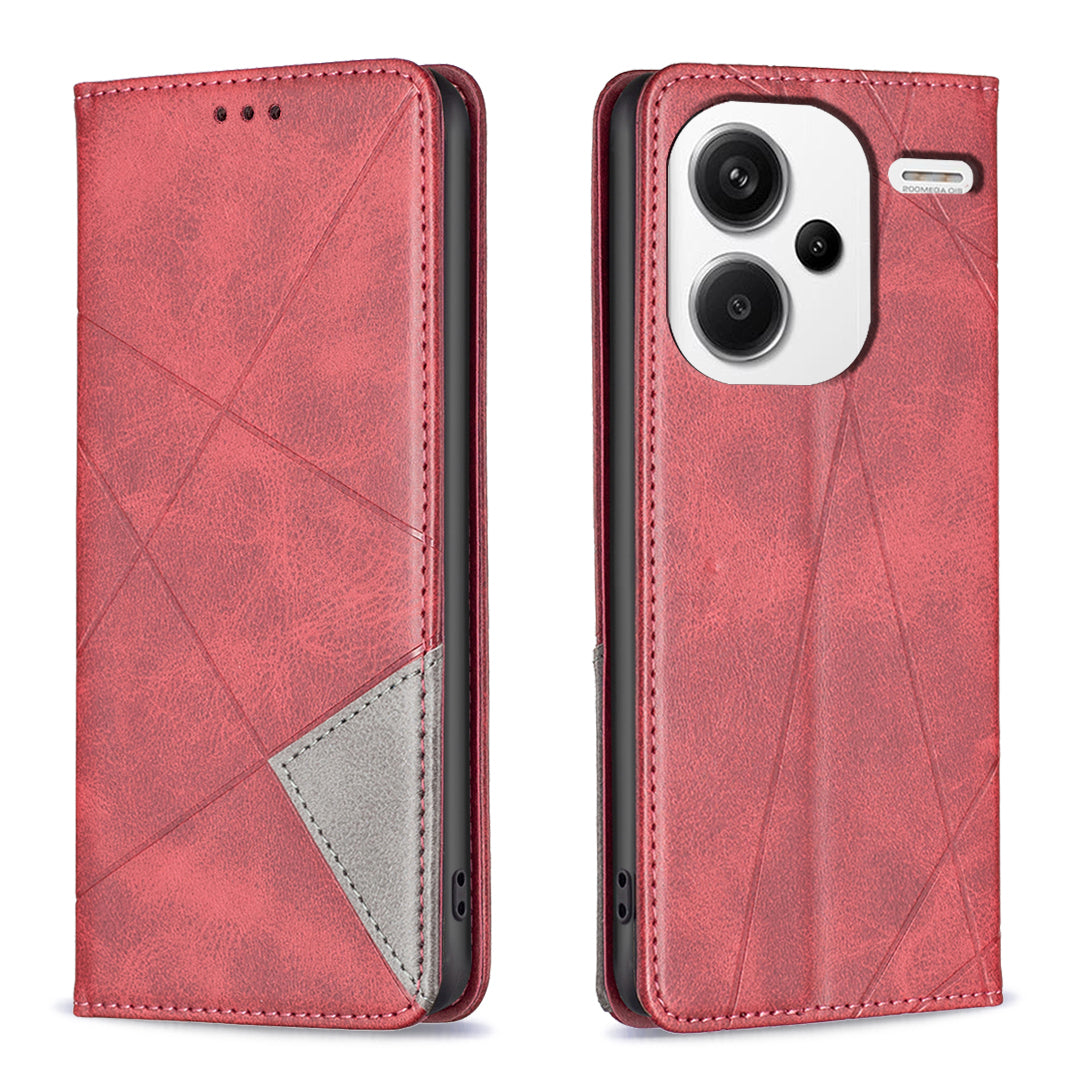For Xiaomi Redmi Note 13 Pro+ 5G Case PU Leather Phone Cover with TPU Shockproof Shell - Red