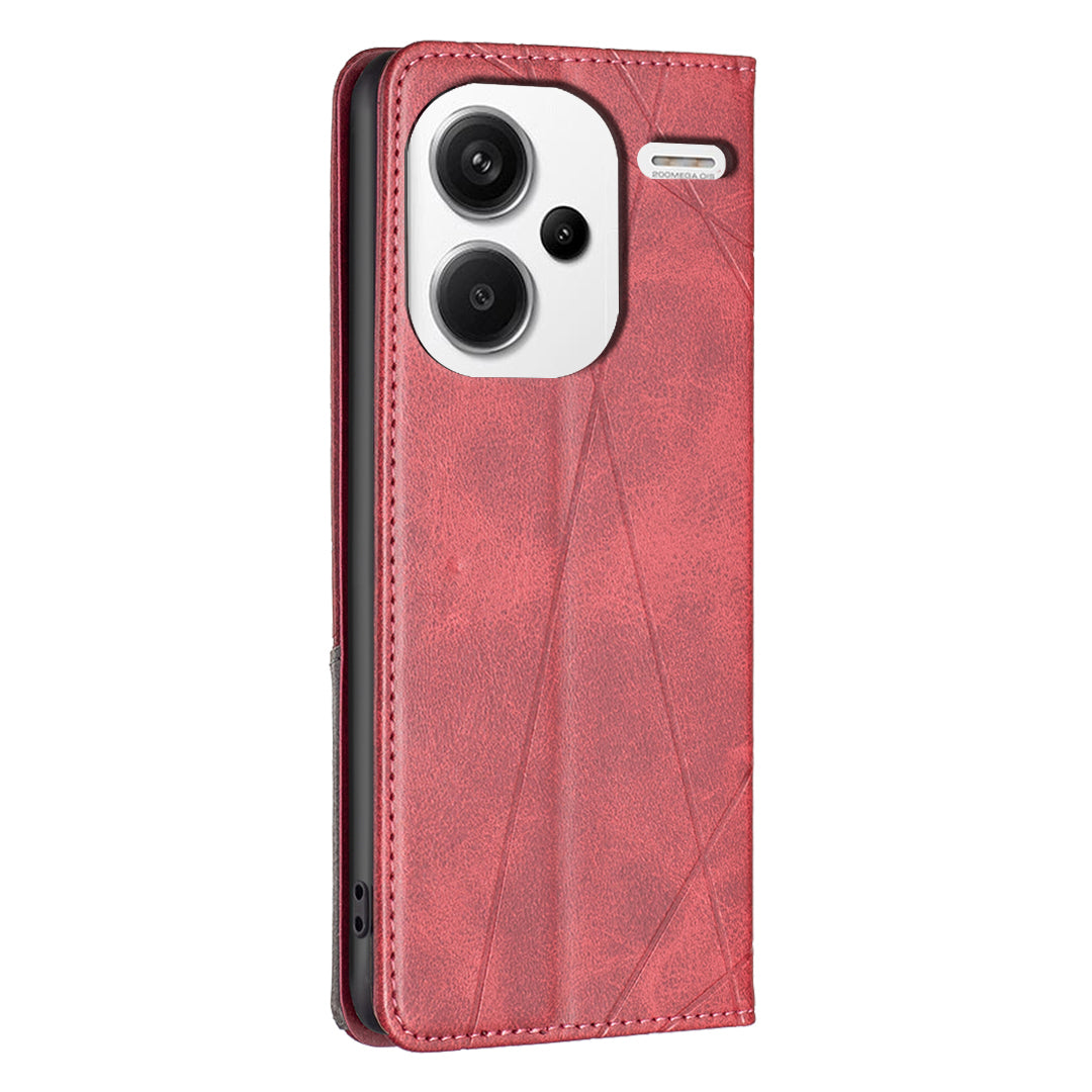For Xiaomi Redmi Note 13 Pro+ 5G Case PU Leather Phone Cover with TPU Shockproof Shell - Red