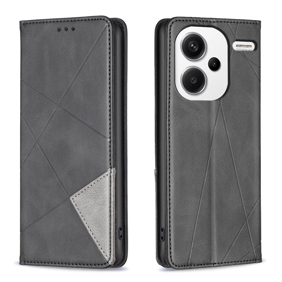 For Xiaomi Redmi Note 13 Pro+ 5G Case PU Leather Phone Cover with TPU Shockproof Shell - Black