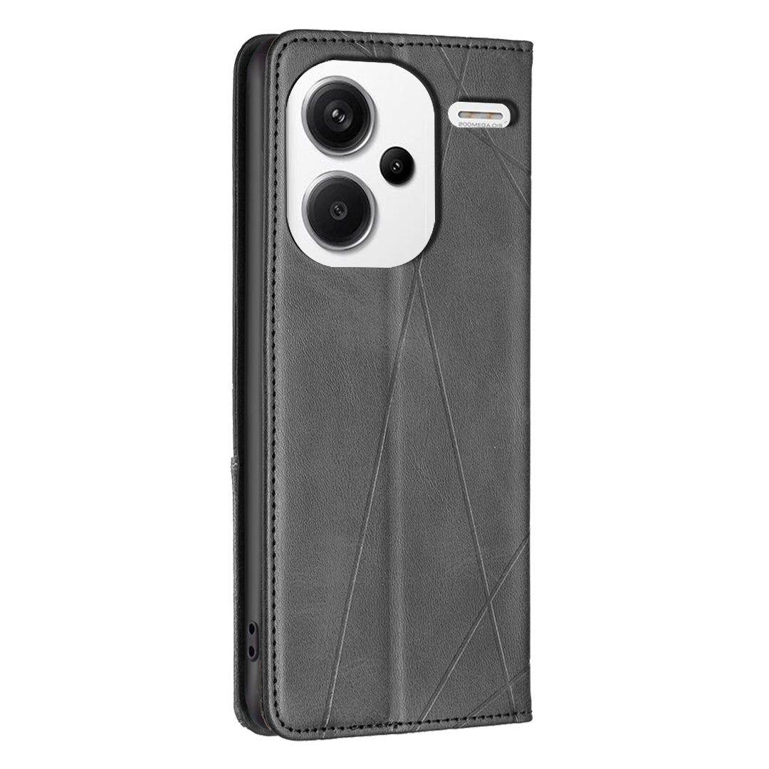 For Xiaomi Redmi Note 13 Pro+ 5G Case PU Leather Phone Cover with TPU Shockproof Shell - Black