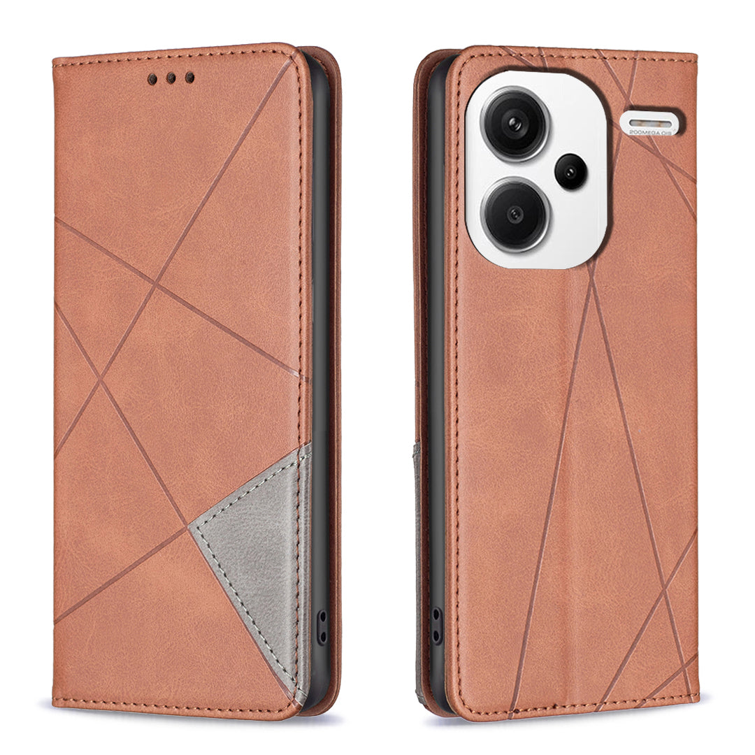 For Xiaomi Redmi Note 13 Pro+ 5G Case PU Leather Phone Cover with TPU Shockproof Shell - Brown