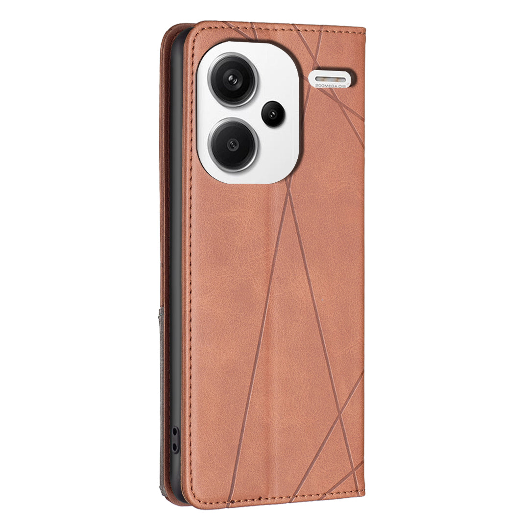 For Xiaomi Redmi Note 13 Pro+ 5G Case PU Leather Phone Cover with TPU Shockproof Shell - Brown