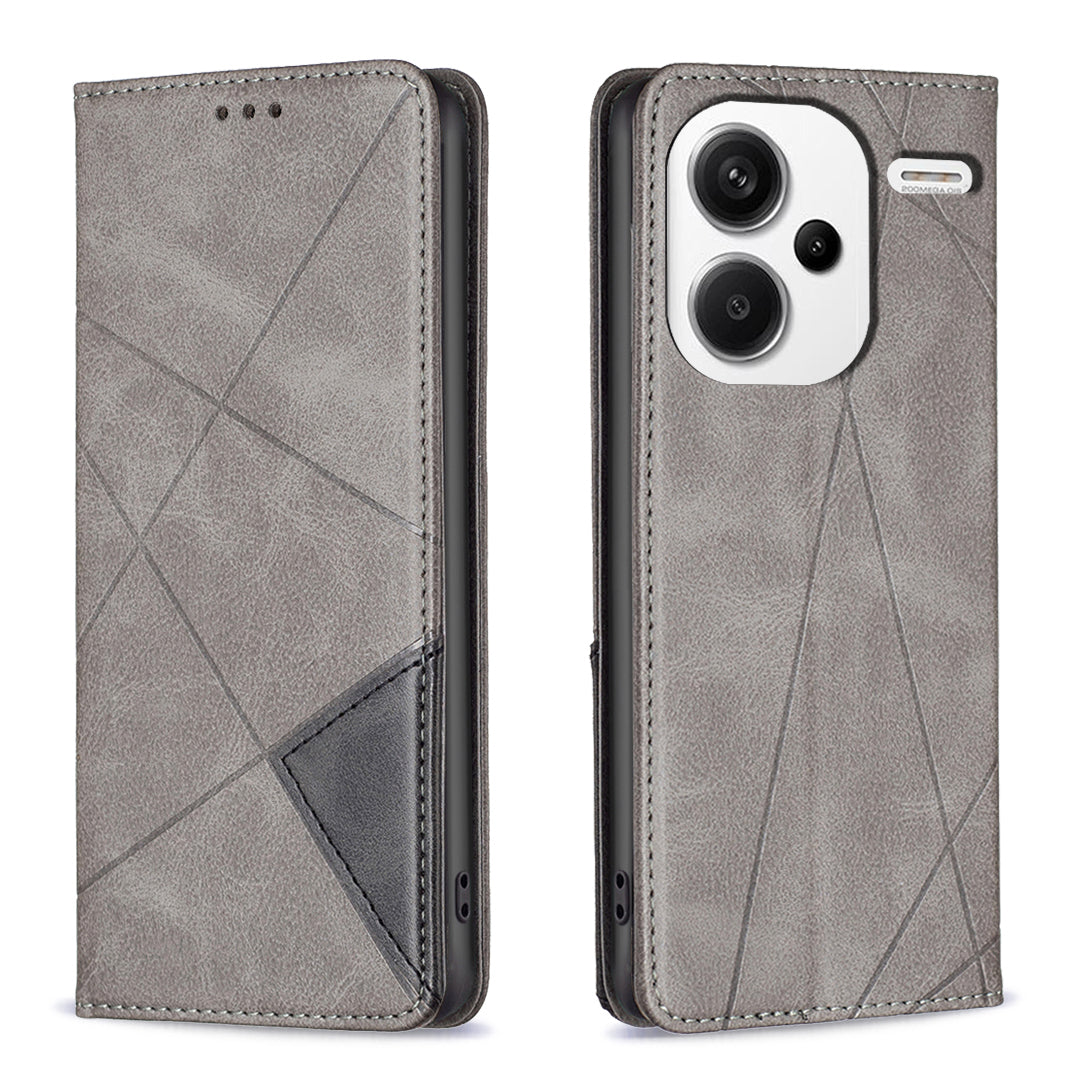 For Xiaomi Redmi Note 13 Pro+ 5G Case PU Leather Phone Cover with TPU Shockproof Shell - Grey