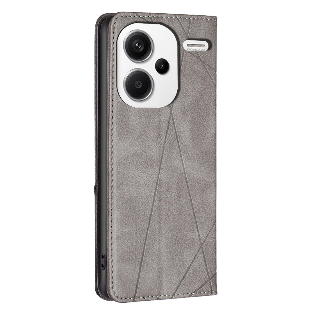 For Xiaomi Redmi Note 13 Pro+ 5G Case PU Leather Phone Cover with TPU Shockproof Shell - Grey