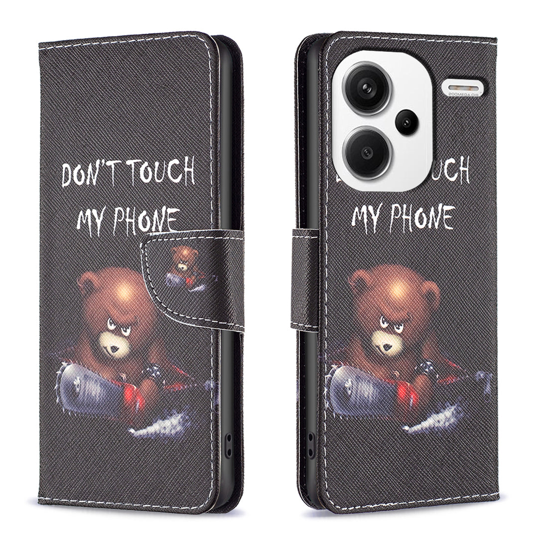For Xiaomi Redmi Note 13 Pro+ 5G Case with Card Holder PU Leather Pattern Printed Phone Cover - Bear