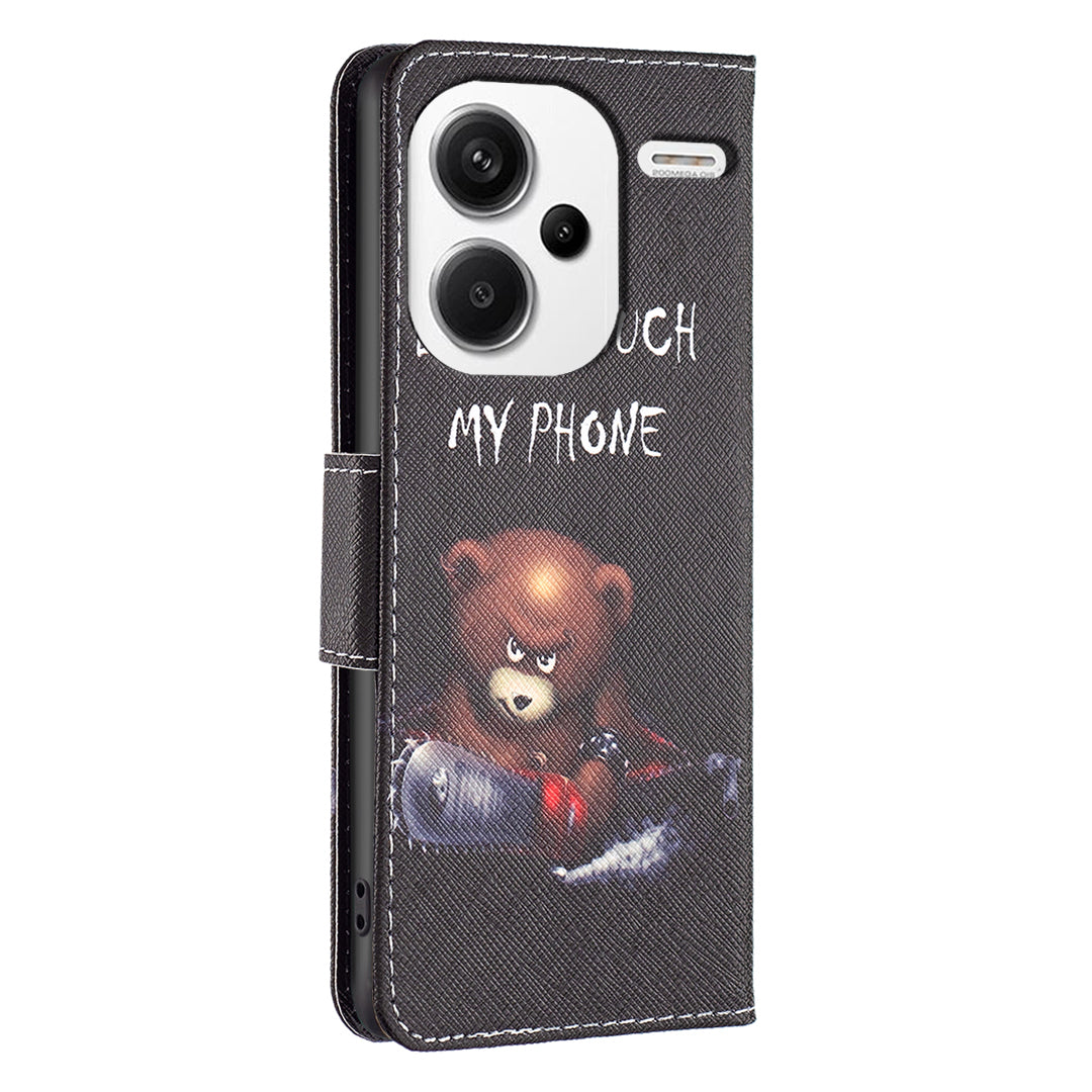 For Xiaomi Redmi Note 13 Pro+ 5G Case with Card Holder PU Leather Pattern Printed Phone Cover - Bear