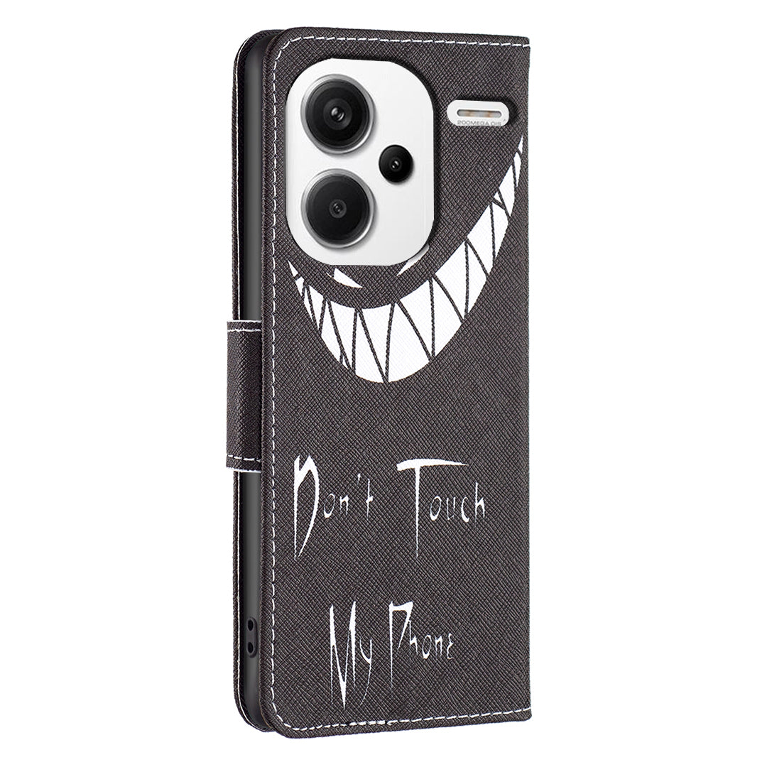 For Xiaomi Redmi Note 13 Pro+ 5G Case with Card Holder PU Leather Pattern Printed Phone Cover - Don't Touch My Phone