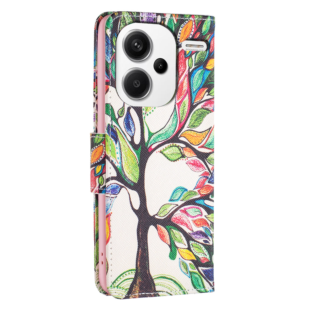 For Xiaomi Redmi Note 13 Pro+ 5G Case with Card Holder PU Leather Pattern Printed Phone Cover - Life Tree