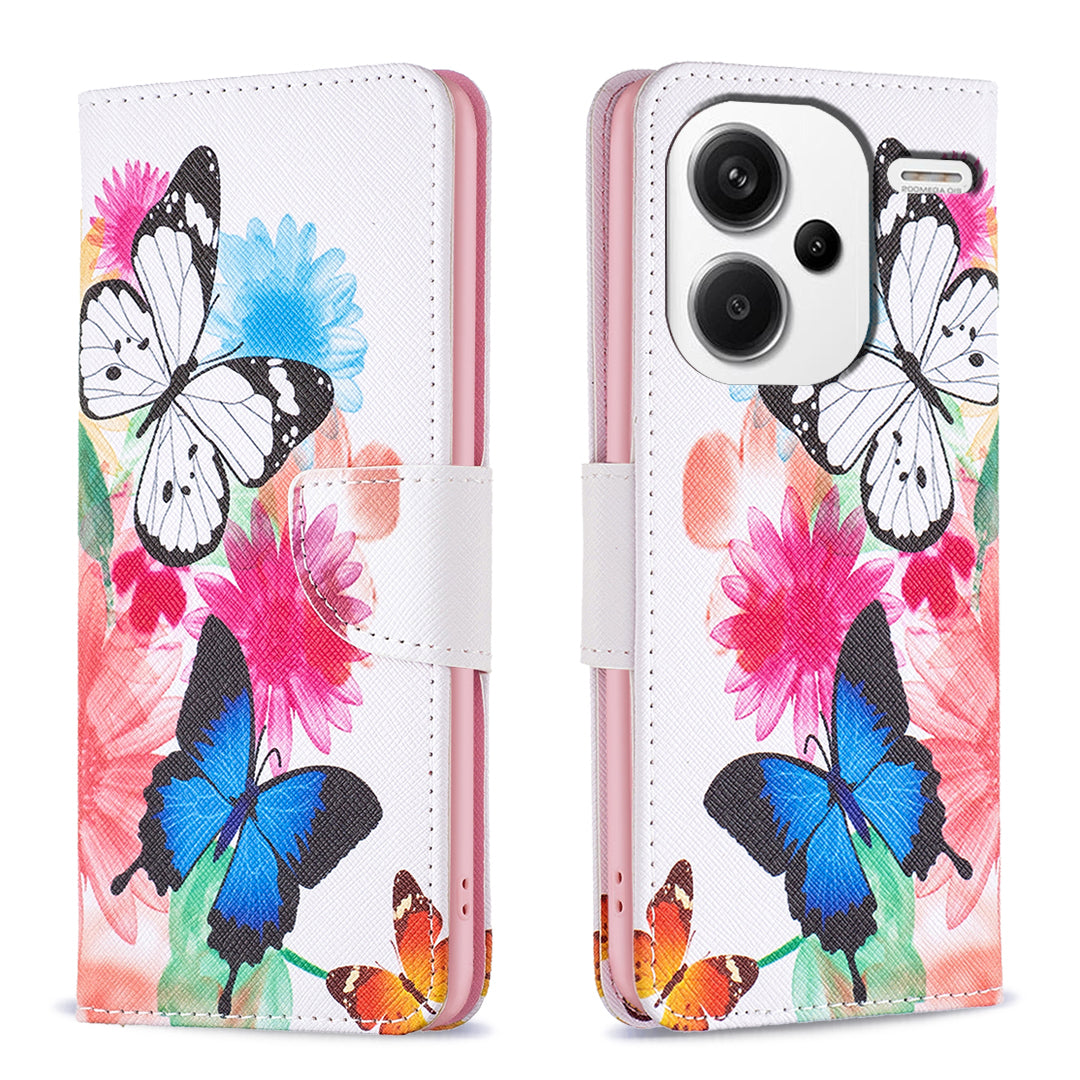For Xiaomi Redmi Note 13 Pro+ 5G Case with Card Holder PU Leather Pattern Printed Phone Cover - Two Butterflies