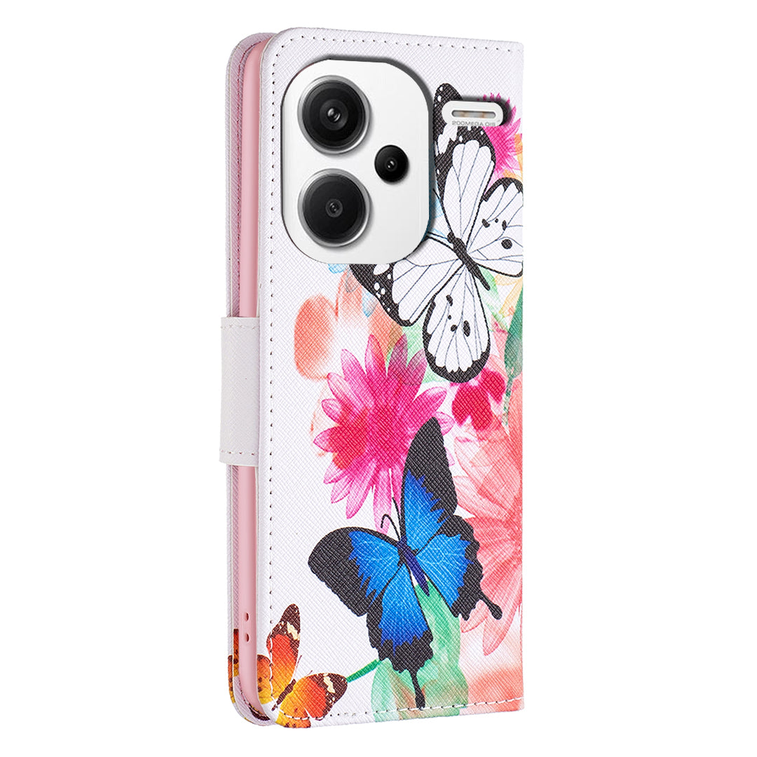 For Xiaomi Redmi Note 13 Pro+ 5G Case with Card Holder PU Leather Pattern Printed Phone Cover - Two Butterflies