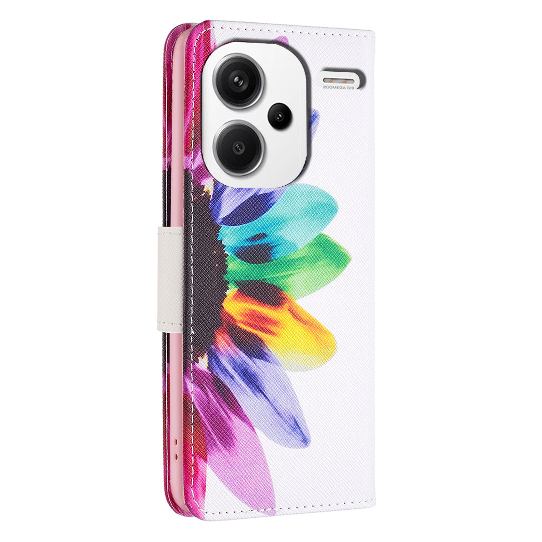 For Xiaomi Redmi Note 13 Pro+ 5G Case with Card Holder PU Leather Pattern Printed Phone Cover - Sunflower