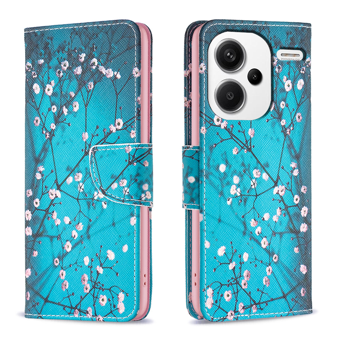 For Xiaomi Redmi Note 13 Pro+ 5G Case with Card Holder PU Leather Pattern Printed Phone Cover - Plum Blossom