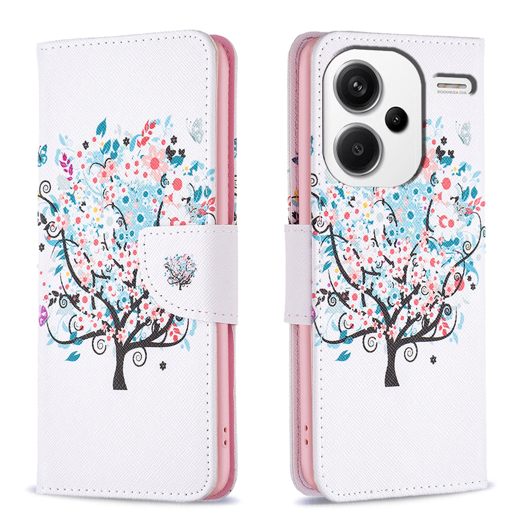 For Xiaomi Redmi Note 13 Pro+ 5G Case with Card Holder PU Leather Pattern Printed Phone Cover - Flower Tree
