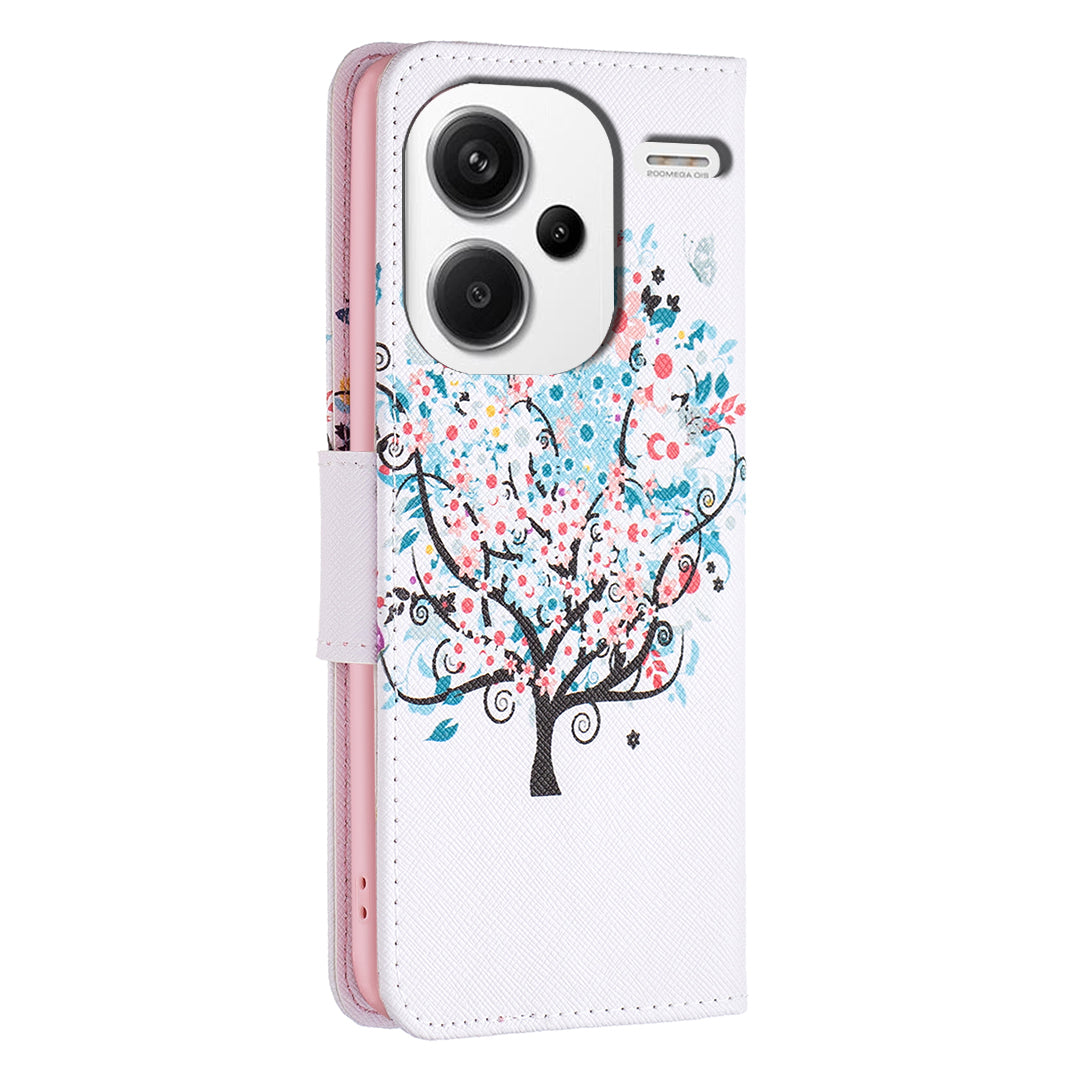 For Xiaomi Redmi Note 13 Pro+ 5G Case with Card Holder PU Leather Pattern Printed Phone Cover - Flower Tree