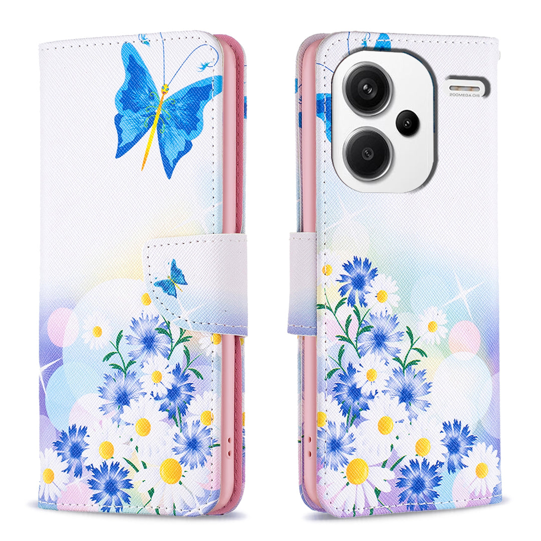 For Xiaomi Redmi Note 13 Pro+ 5G Case with Card Holder PU Leather Pattern Printed Phone Cover - Butterfly and Flowers