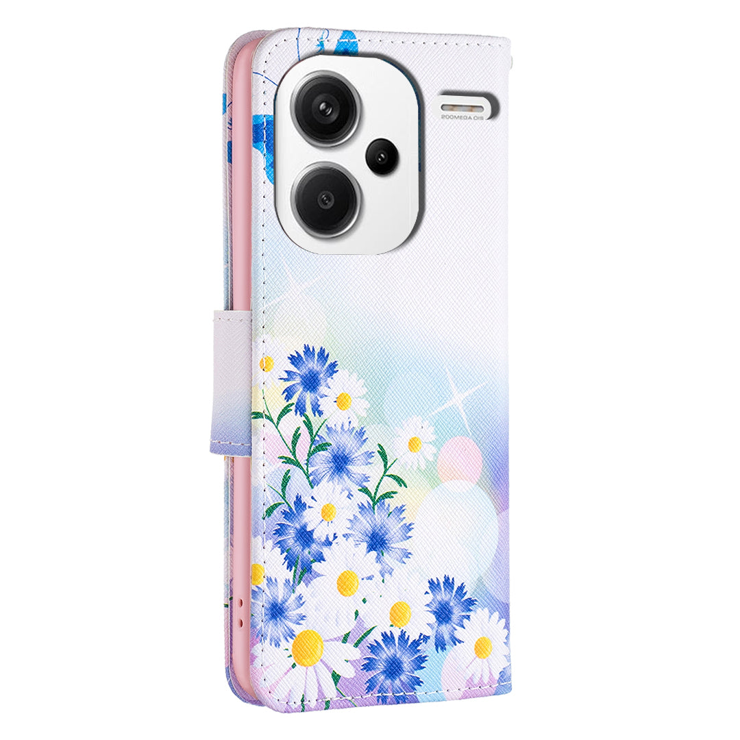 For Xiaomi Redmi Note 13 Pro+ 5G Case with Card Holder PU Leather Pattern Printed Phone Cover - Butterfly and Flowers