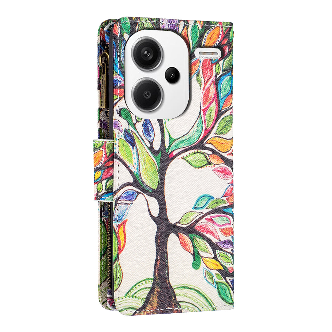 BF03 For Xiaomi Redmi Note 13 Pro+ 5G Wallet Case Pattern Zipper Pocket Handbag PU Leather Phone Cover - Life Tree