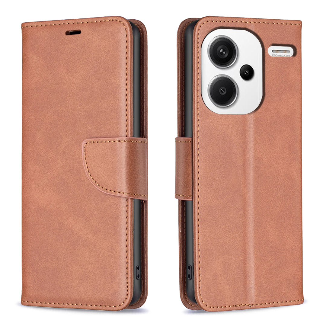 For Xiaomi Redmi Note 13 Pro+ 5G Case Collection Leather Folio Flip Phone Cover Smooth Textured - Brown
