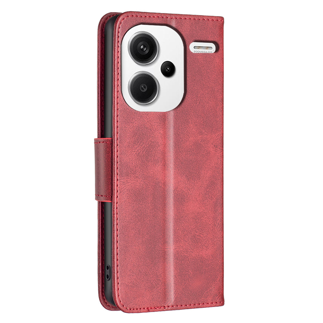 For Xiaomi Redmi Note 13 Pro+ 5G Case Collection Leather Folio Flip Phone Cover Smooth Textured - Red