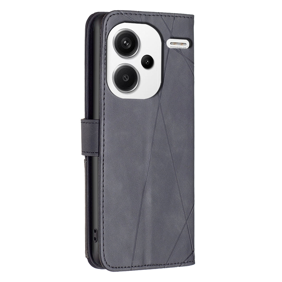 BINFEN COLOR BF05 For Xiaomi Redmi Note 13 Pro+ 5G Phone Case PU Leather Magnetic Protect Cover - Black