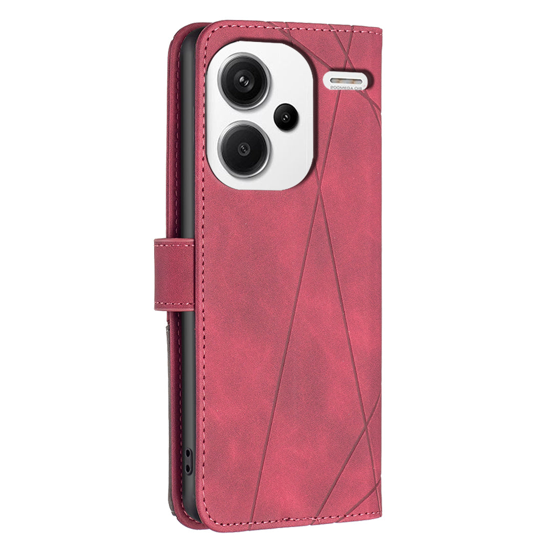BINFEN COLOR BF05 For Xiaomi Redmi Note 13 Pro+ 5G Phone Case PU Leather Magnetic Protect Cover - Red