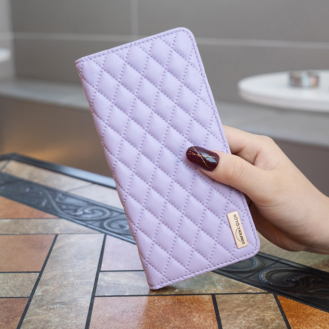 BINFEN COLOR BF Style-16 For Xiaomi Redmi Note 13 Pro 5G / Poco X6 5G Phone Case Rhombus Grid Viewing Stand Cover - Purple