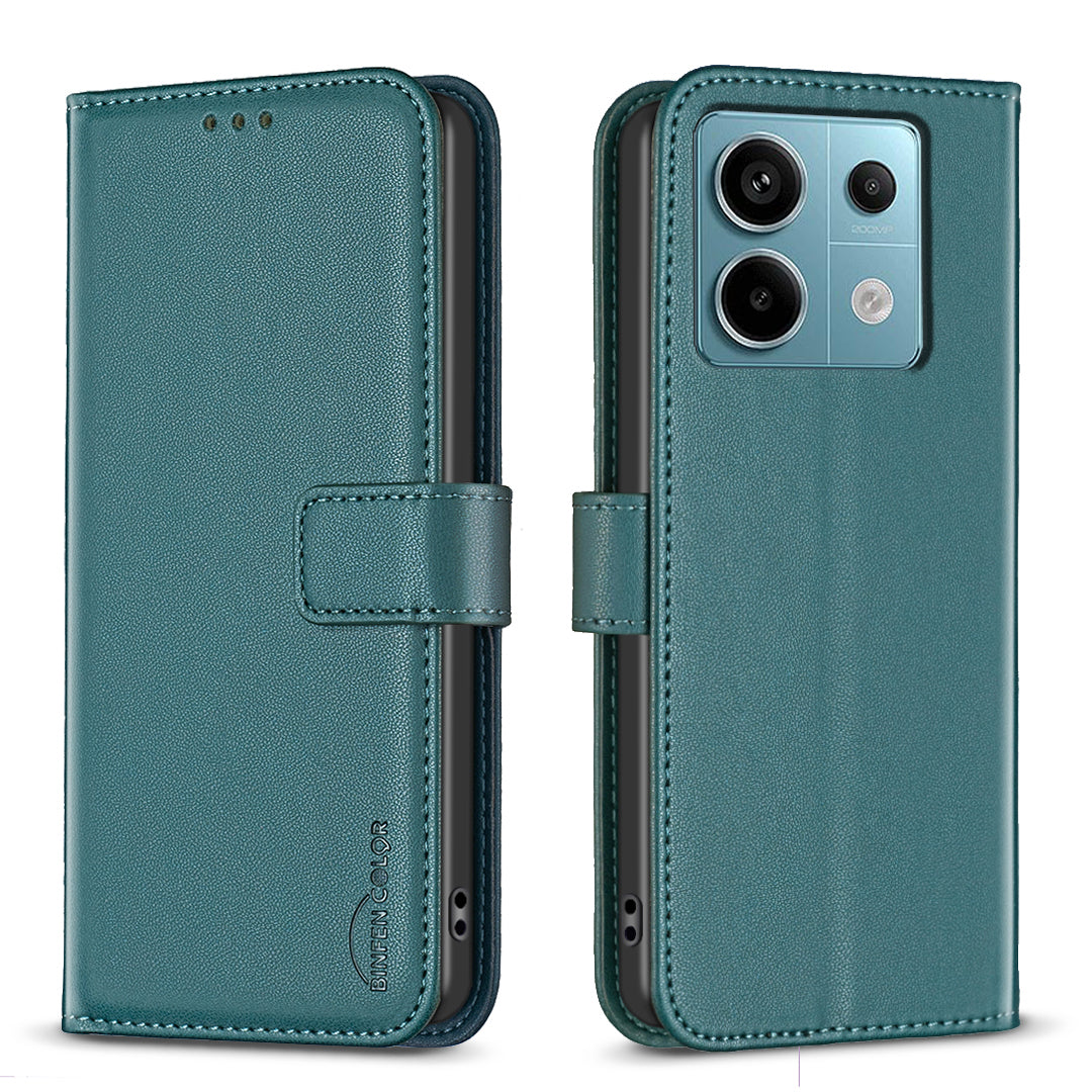 BINFEN COLOR BF17 For Xiaomi Redmi Note 13 Pro 5G / Poco X6 5G Case Wallet Phone Leather Cover - Green