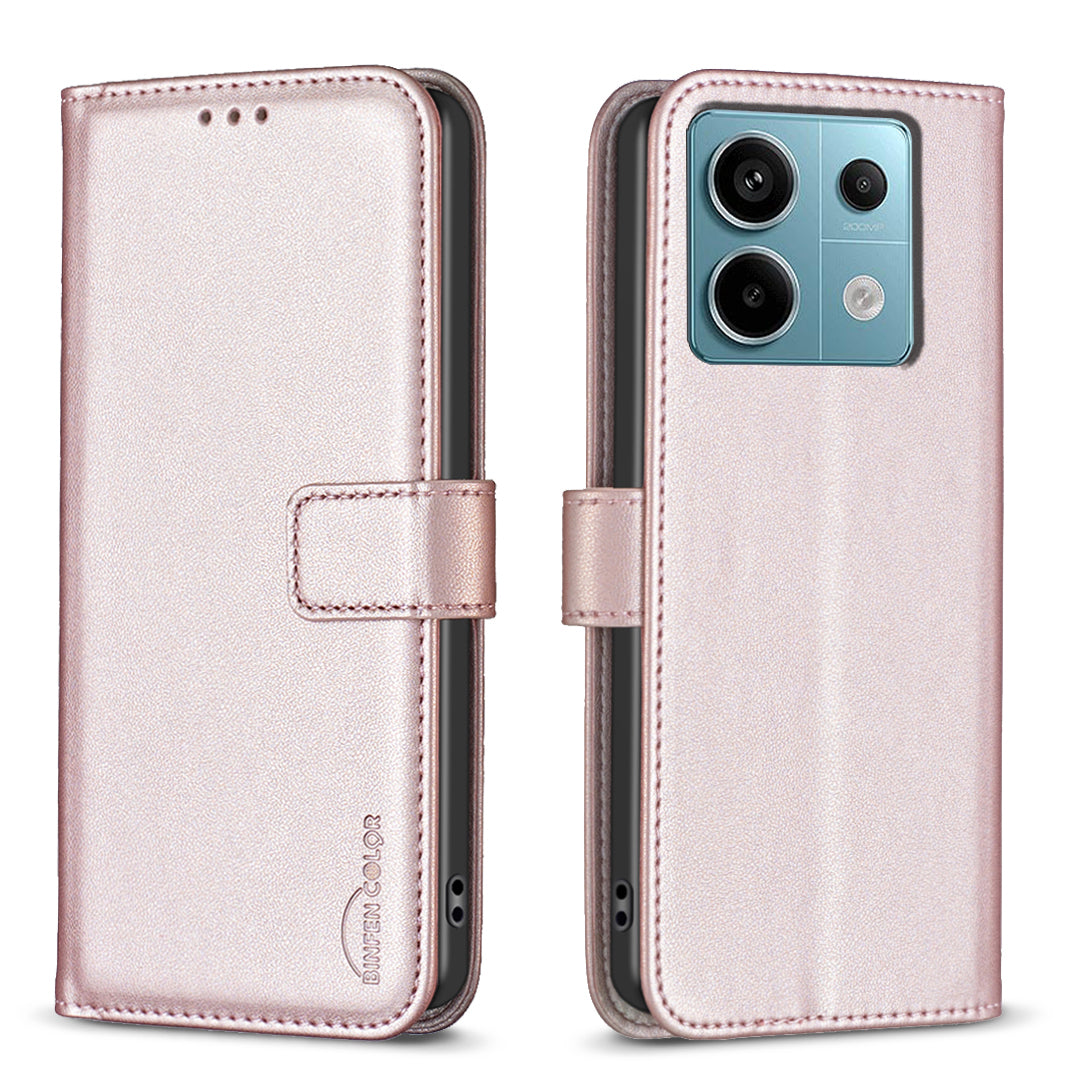 BINFEN COLOR BF17 For Xiaomi Redmi Note 13 Pro 5G / Poco X6 5G Case Wallet Phone Leather Cover - Rose Gold