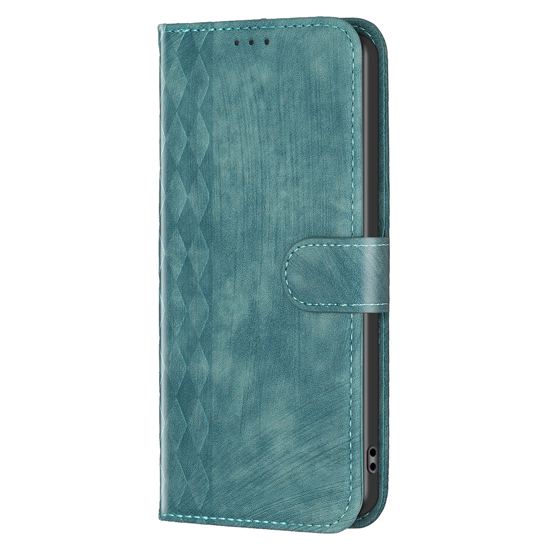 For Xiaomi Redmi Note 13 Pro 5G / Poco X6 5G Leather Case Grid Pattern Folio Wallet Phone Cover - Green