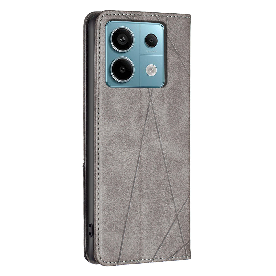 For Xiaomi Redmi Note 13 Pro 5G / Poco X6 5G PU Leather Case Stand Magnetic Closure Flip Phone Cover - Grey