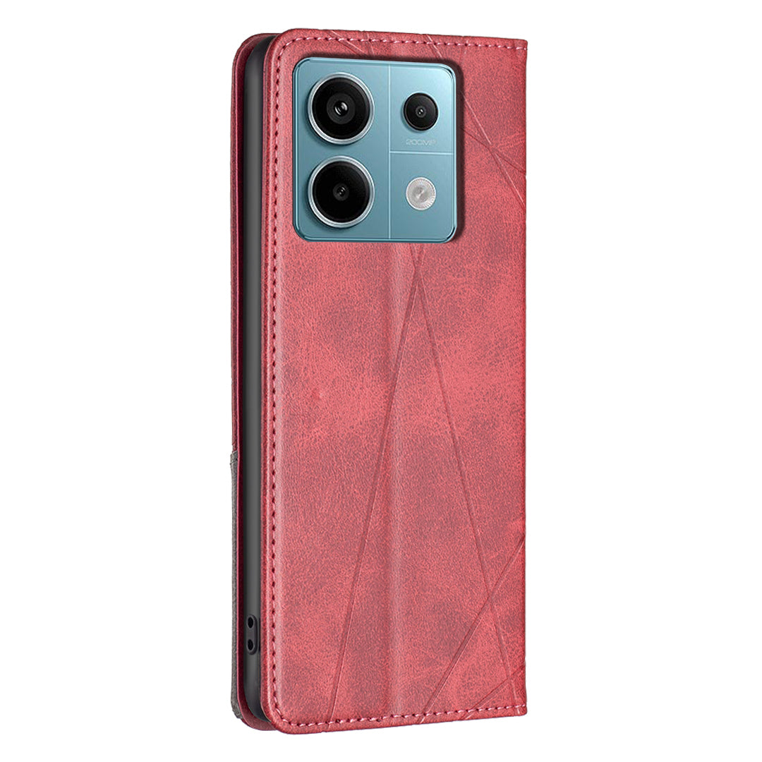 For Xiaomi Redmi Note 13 Pro 5G / Poco X6 5G PU Leather Case Stand Magnetic Closure Flip Phone Cover - Red