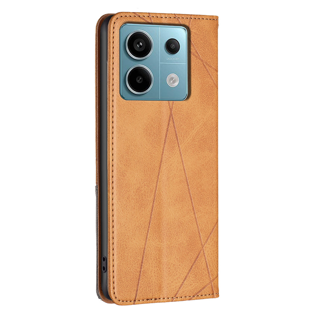 For Xiaomi Redmi Note 13 Pro 5G / Poco X6 5G PU Leather Case Stand Magnetic Closure Flip Phone Cover - Yellow