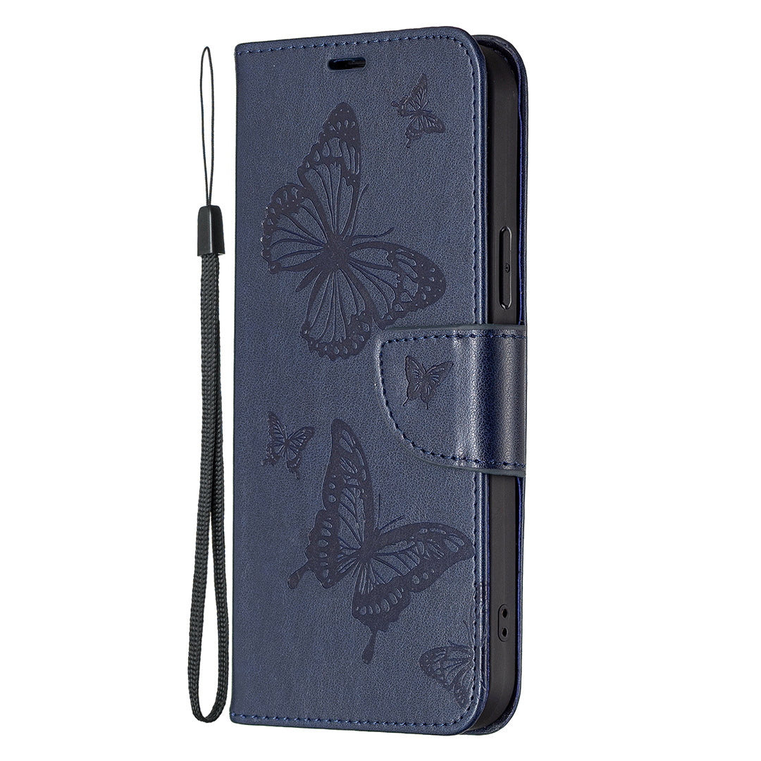 For Xiaomi Redmi Note 13 Pro 5G / Poco X6 5G Case Butterfly Imprinted PU Leather Phone Cover - Blue