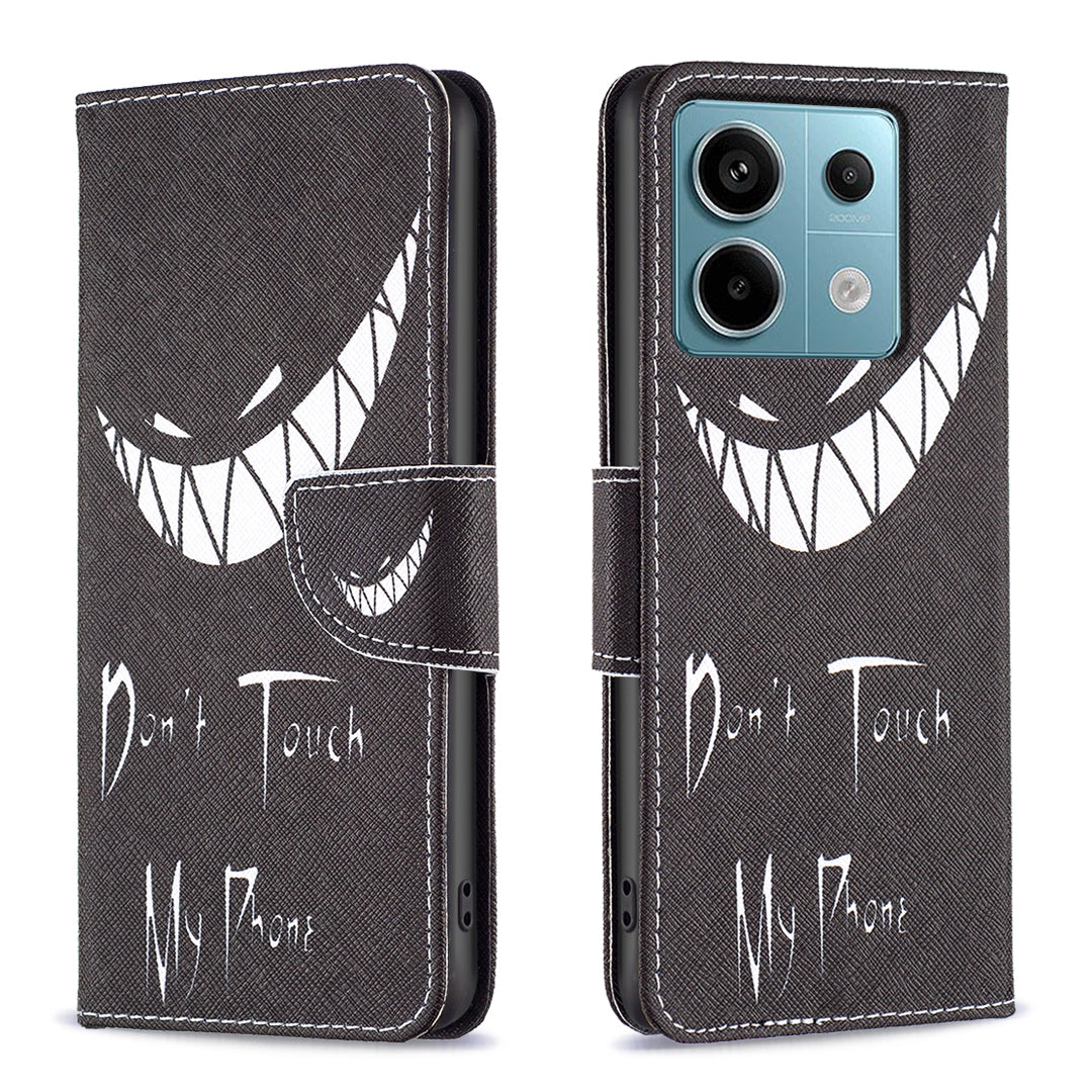 For Xiaomi Redmi Note 13 Pro 5G / Poco X6 5G Wallet Case Pattern Folio Leather Cell Phone Cover - Don't Touch My Phone