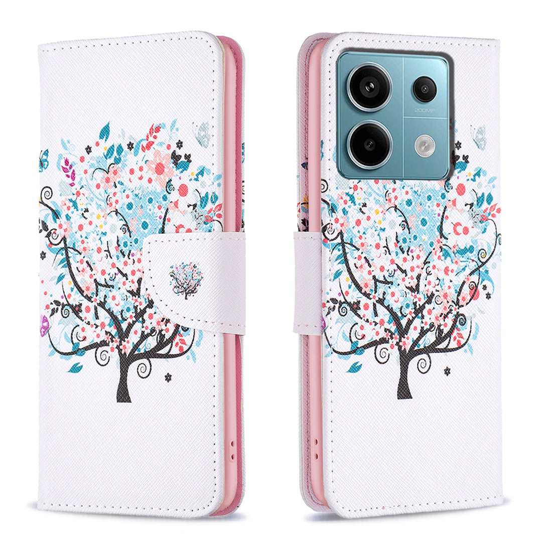 For Xiaomi Redmi Note 13 Pro 5G / Poco X6 5G Wallet Case Pattern Folio Leather Cell Phone Cover - Flower Tree