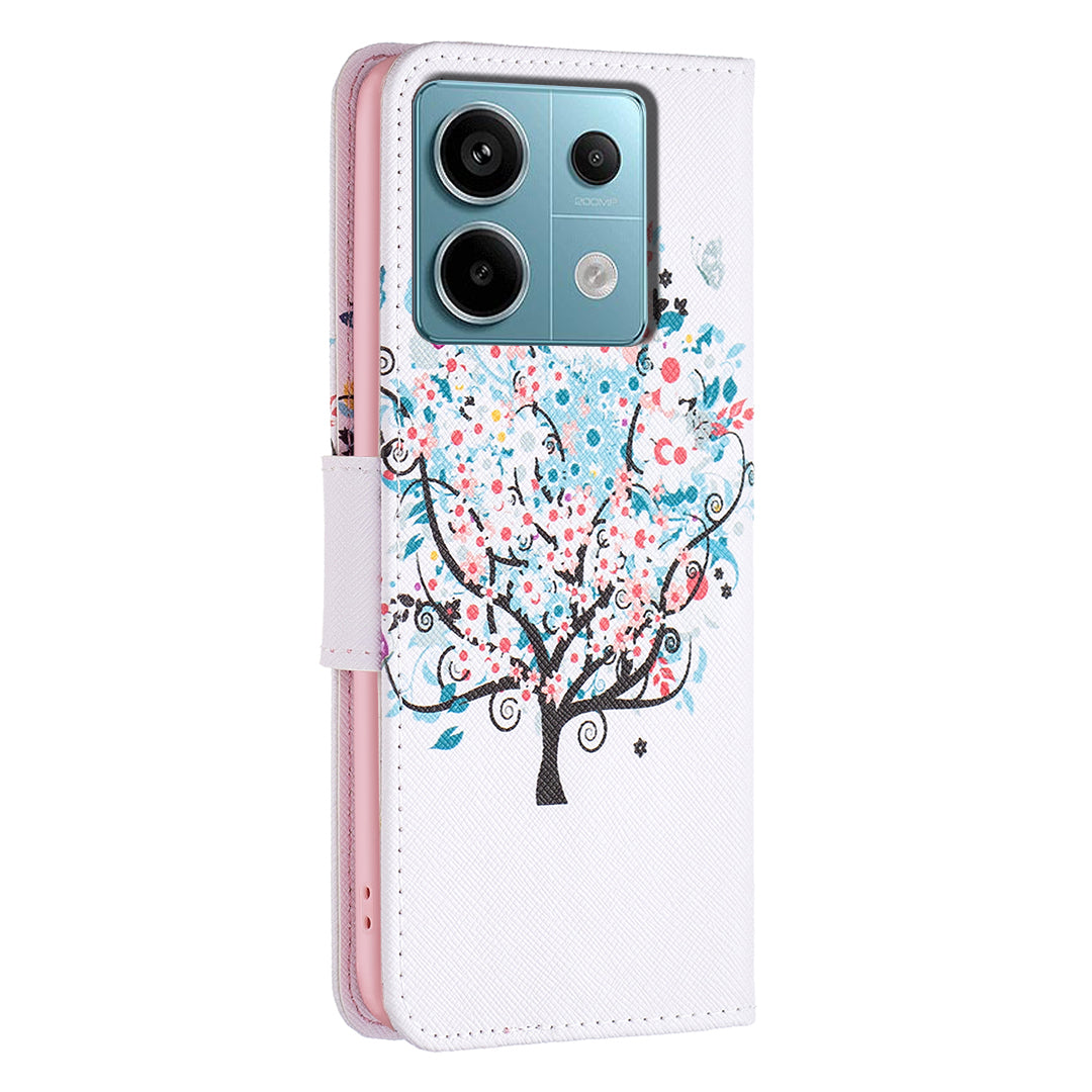 For Xiaomi Redmi Note 13 Pro 5G / Poco X6 5G Wallet Case Pattern Folio Leather Cell Phone Cover - Flower Tree