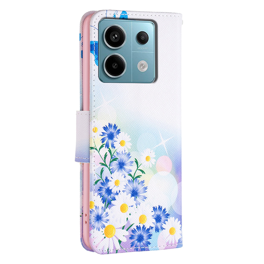 For Xiaomi Redmi Note 13 Pro 5G / Poco X6 5G Wallet Case Pattern Folio Leather Cell Phone Cover - Butterfly and Flowers