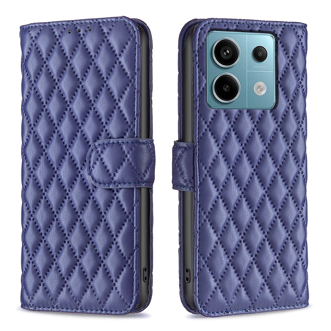 BINFEN COLOR BF Style-14 For Xiaomi Redmi Note 13 Pro 5G / Poco X6 5G Rhombus Case PU Leather Folio Flip Cover - Blue