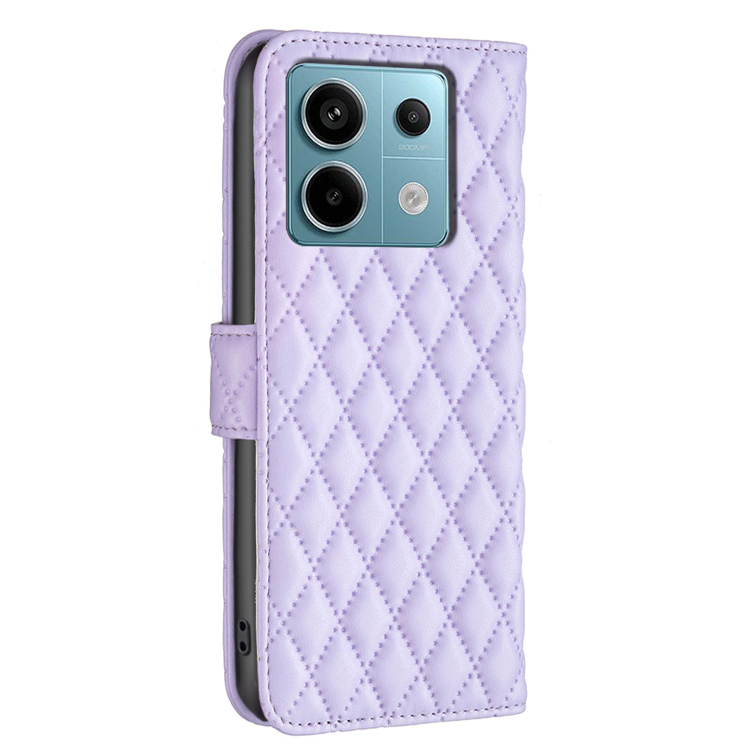 BINFEN COLOR BF Style-14 For Xiaomi Redmi Note 13 Pro 5G / Poco X6 5G Rhombus Case PU Leather Folio Flip Cover - Purple