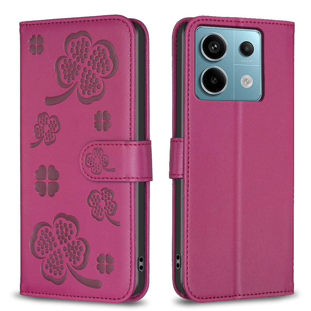 For Xiaomi Redmi Note 13 Pro 5G / Poco X6 5G Leather Case Lucky Clover Pattern Protection Shell Phone Cover - Rose