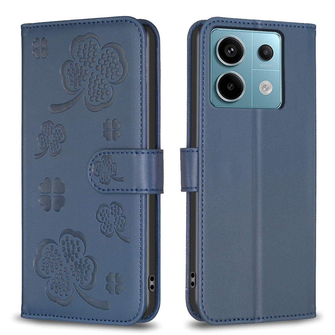 For Xiaomi Redmi Note 13 Pro 5G / Poco X6 5G Leather Case Lucky Clover Pattern Protection Shell Phone Cover - Blue