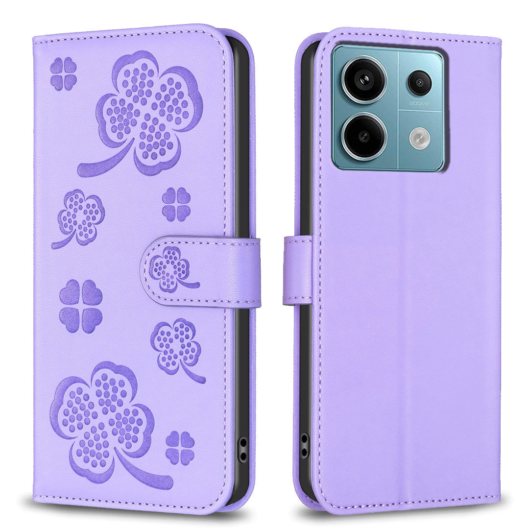 For Xiaomi Redmi Note 13 Pro 5G / Poco X6 5G Leather Case Lucky Clover Pattern Protection Shell Phone Cover - Purple