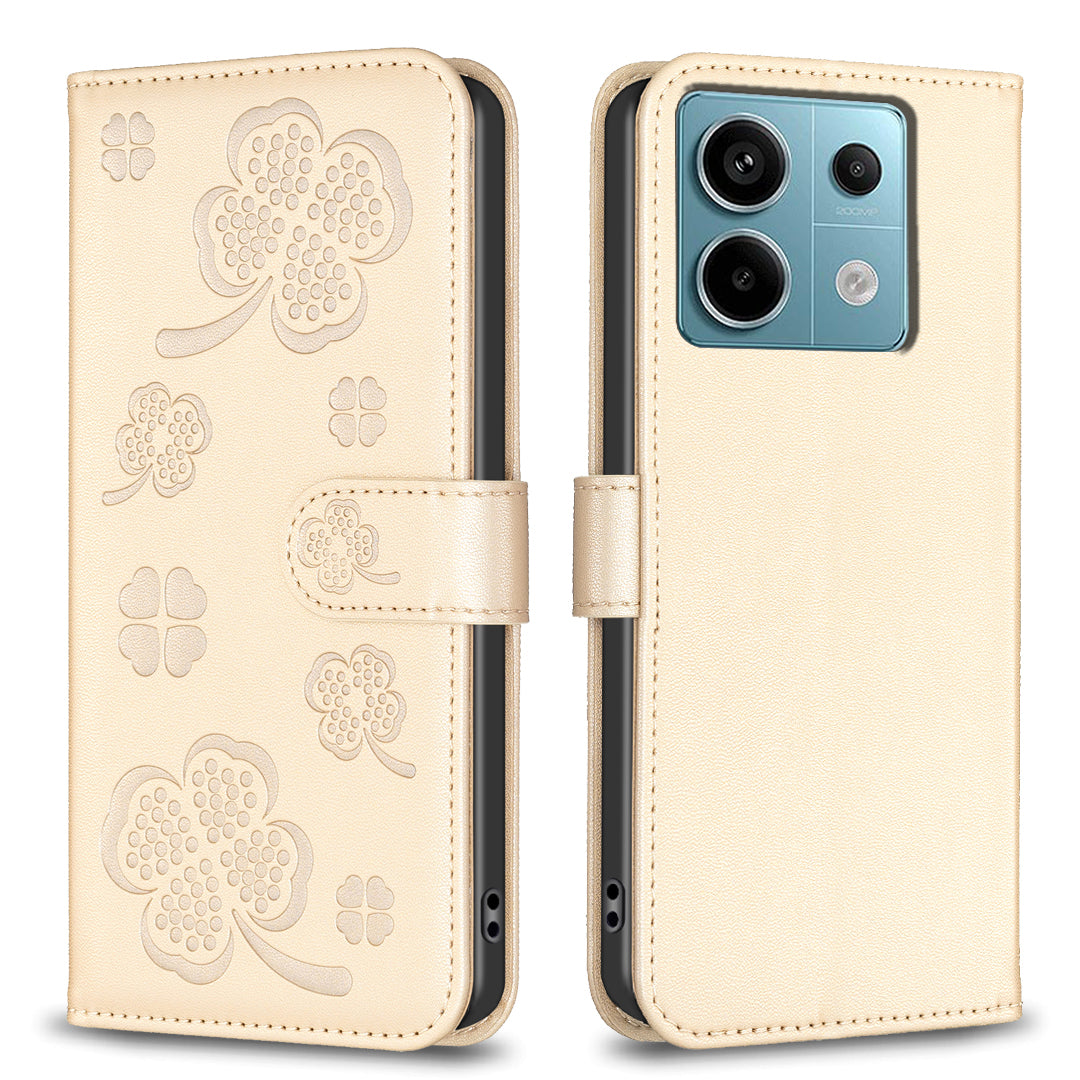 For Xiaomi Redmi Note 13 Pro 5G / Poco X6 5G Leather Case Lucky Clover Pattern Protection Shell Phone Cover - Gold