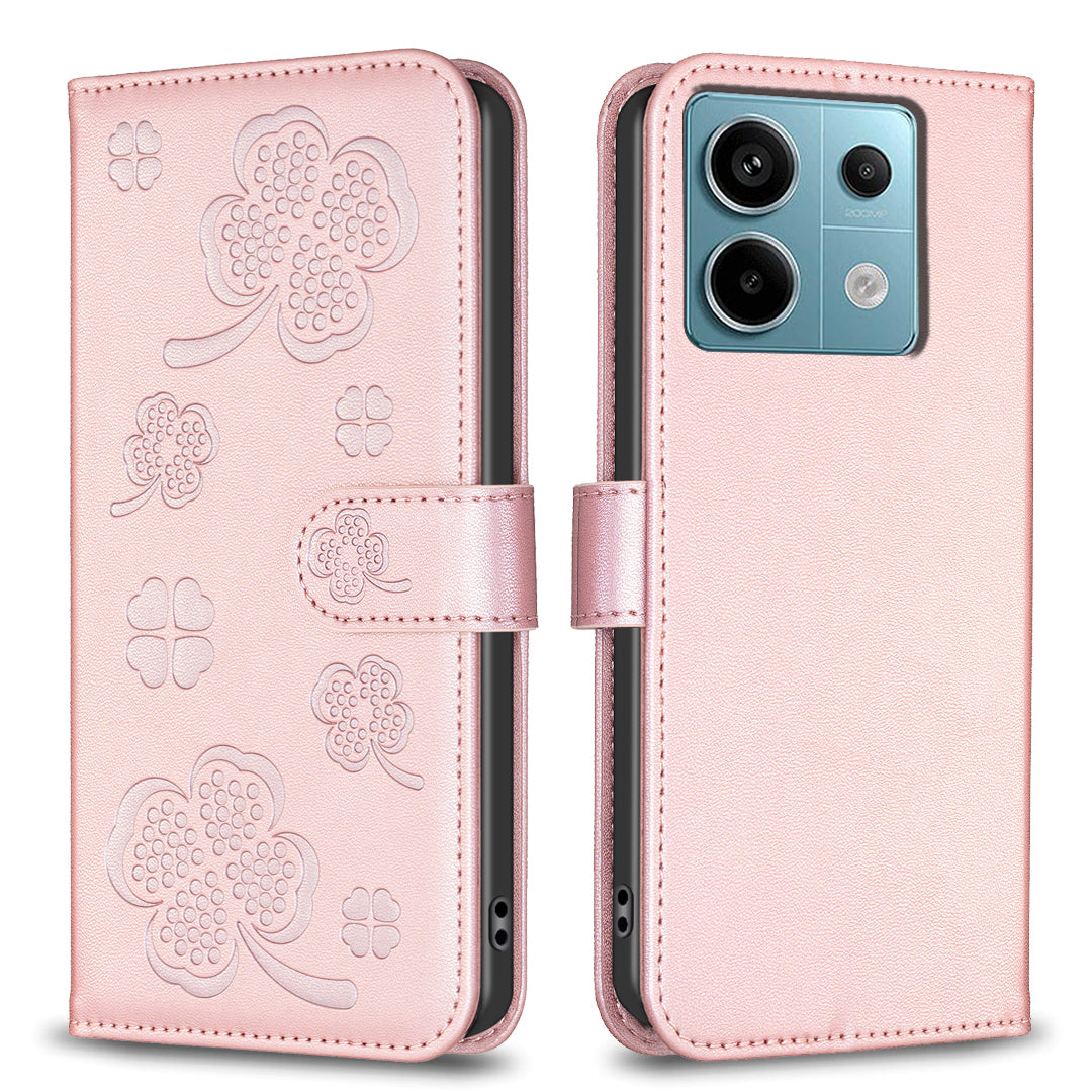For Xiaomi Redmi Note 13 Pro 5G / Poco X6 5G Leather Case Lucky Clover Pattern Protection Shell Phone Cover - Pink